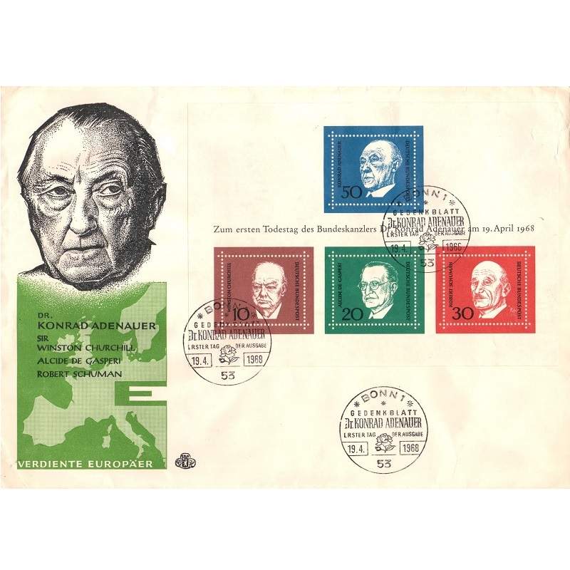 BRD Bund Block 4 FDC Todestag Adenauer Sonderstempel Bonn