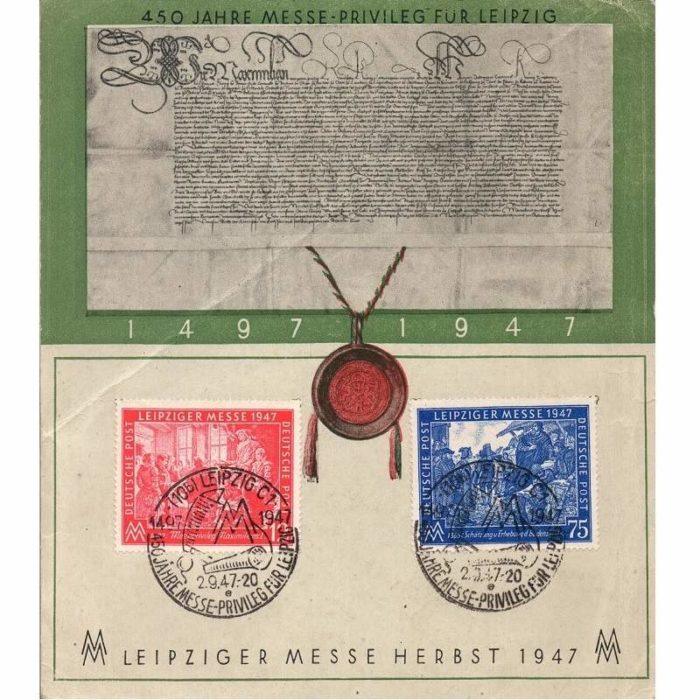 Alliierte Besetzung Gemeinschaftsausgaben Nr. 965-966 Leipziger Herbstmesse 1947 Gedenkblatt mit Sonderstempel