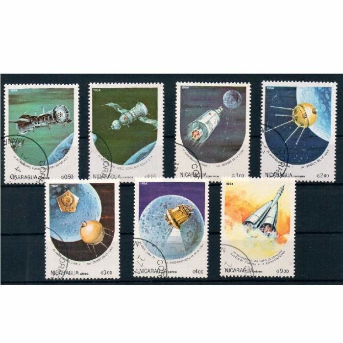 Briefmarken Nicaragua Nr. 2497-2503 gestempelt 1984 Jahrestage der Weltraumfahrt