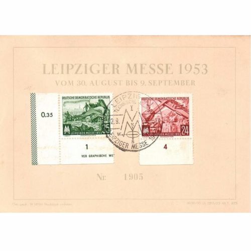 DDR Nr. 380-381 Leipziger Messe 1953 Sonderpostkarte mit Sonderstempel